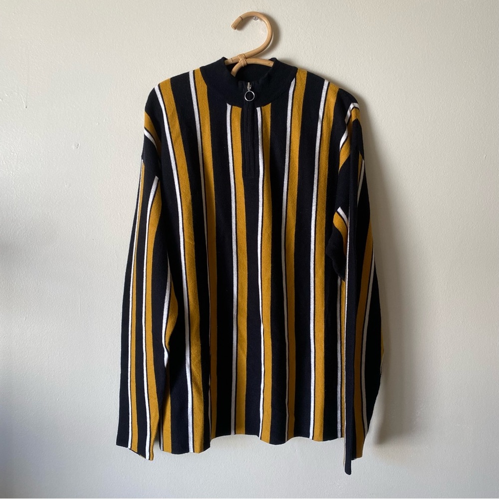 Topman Black and Yellow Stripe Zip Neck Jumper Sweater